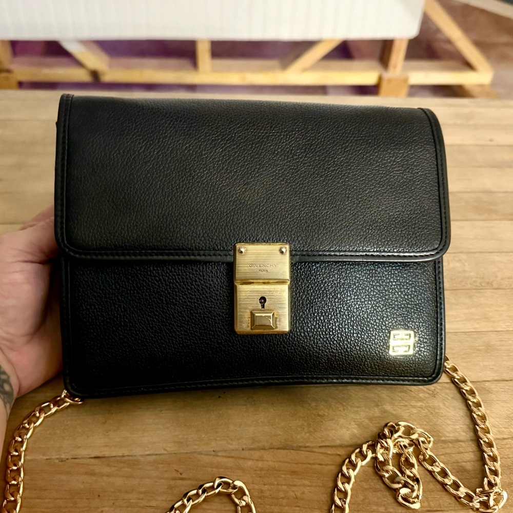 Givenchy Vintage Black Leather Wristlet Clutch Converted Hand & Crossbody Bag - Picture 8 of 14